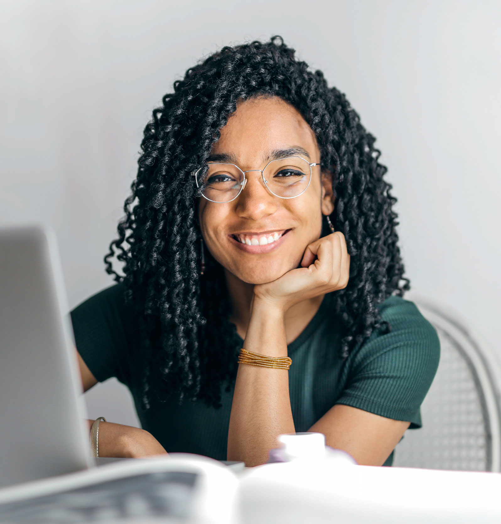 Woman with Reading Glasses Smiling